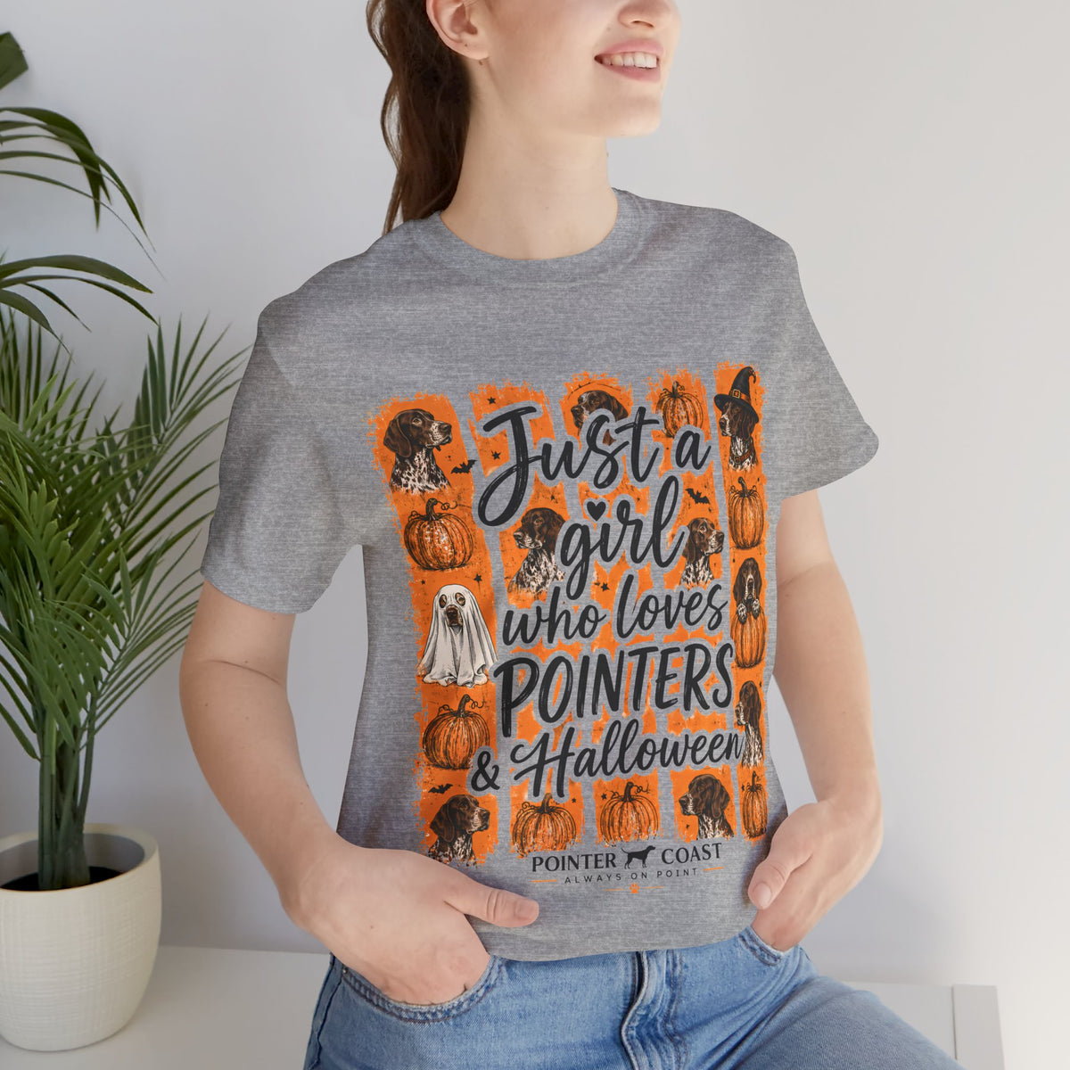 Pointer Halloween Dog Lover Shirt, Bella Canvas 3001, Pumpkin Graphic Tee, Women's Fall Gift
