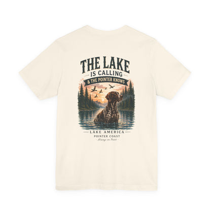 Lake Is Calling Pointer Dog T-Shirt, Outdoor Graphic Tee, Bird Hunter Gift, Cabin Apparel