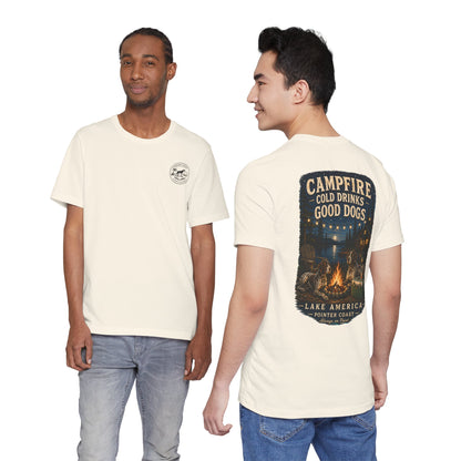 Campfire Lake Graphic T Shirt, Cold Drinks, Good Dogs, Outdoor Lover Gift, Rustic Cabin Apparel