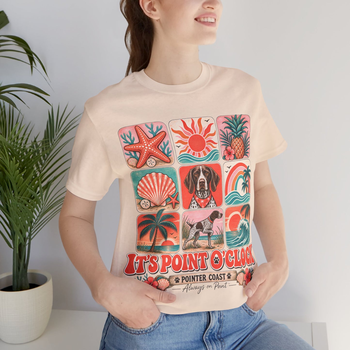 It's Point O'Clock Pointer Beach Shirt, Bella Canvas 3001, Coastal Dog Graphic, Summer Tee