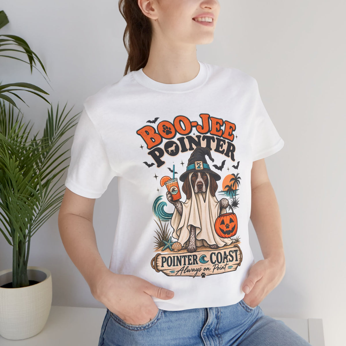 Boo Jee Pointer Halloween T Shirt, Coastal Dog Graphic, Ghost Costume Tee, Pet Lover Gift