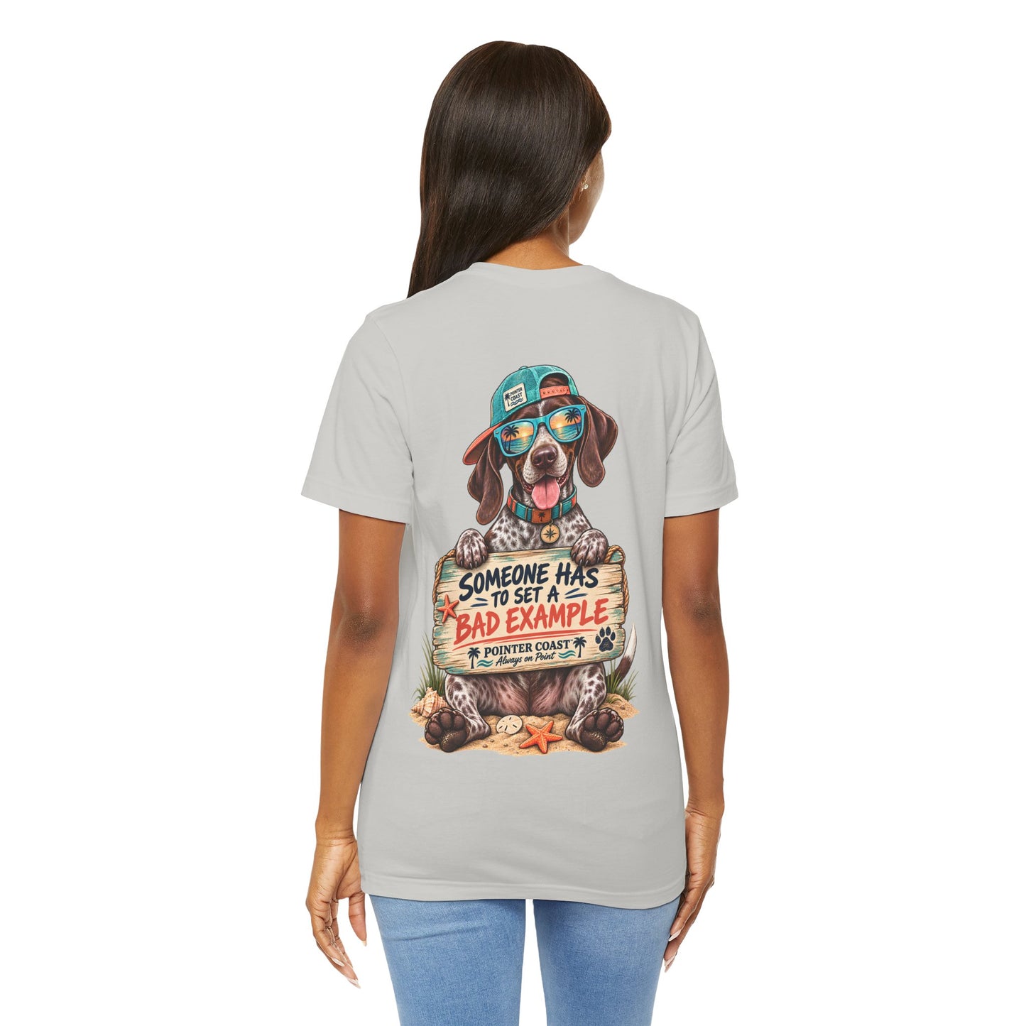 Pointer Dog Beach Graphic T-Shirt, Bella Canvas 3001, Funny Pet Lover Gift, Coastal Summer Tee