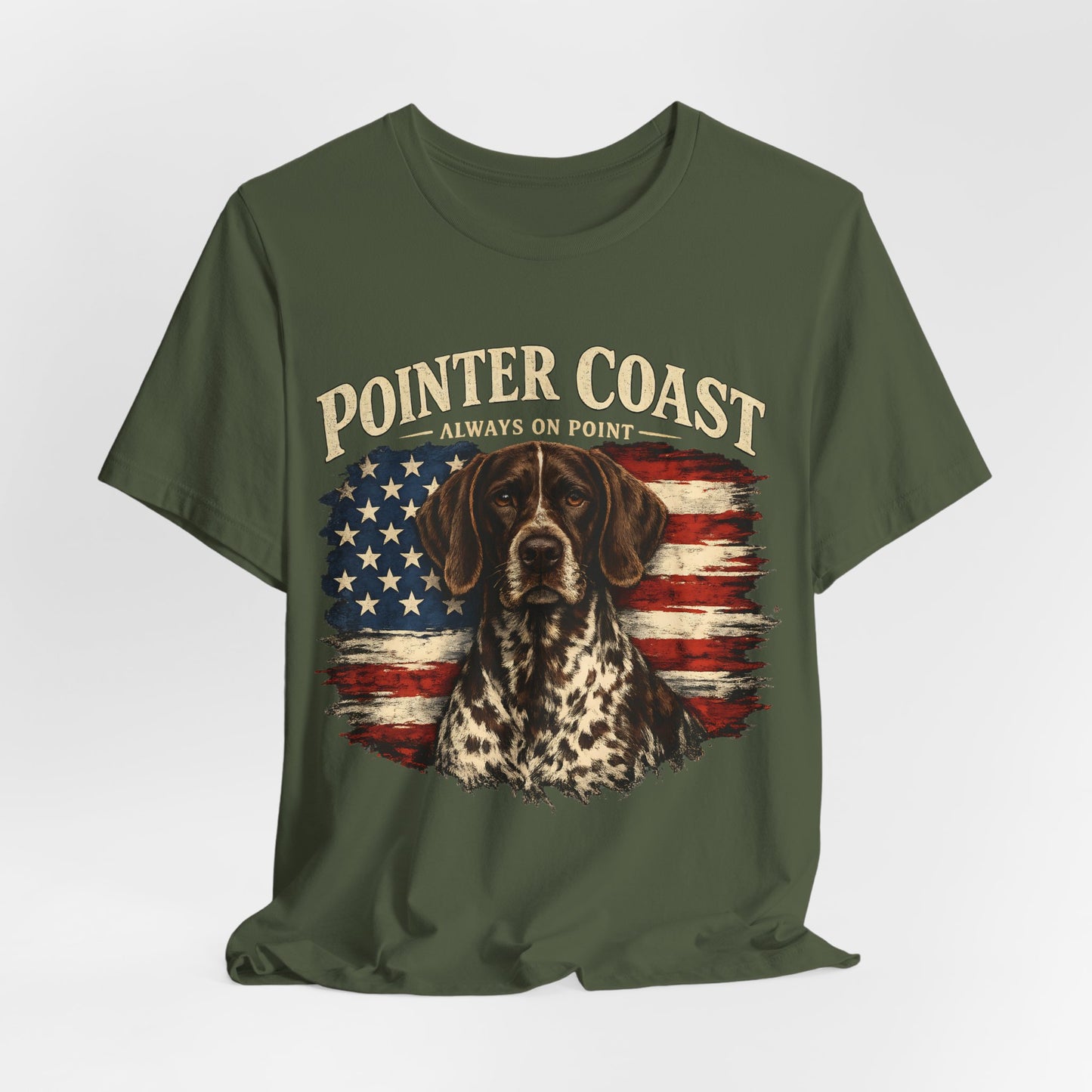 Pointer Coast Always On Point Vintage Pointer Dog Patriotic T-Shirt Distressed American Flag Hunting Graphic Tee