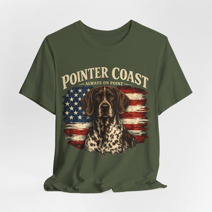 Pointer Coast Always On Point Vintage Pointer Dog Patriotic T-Shirt Distressed American Flag Hunting Graphic Tee