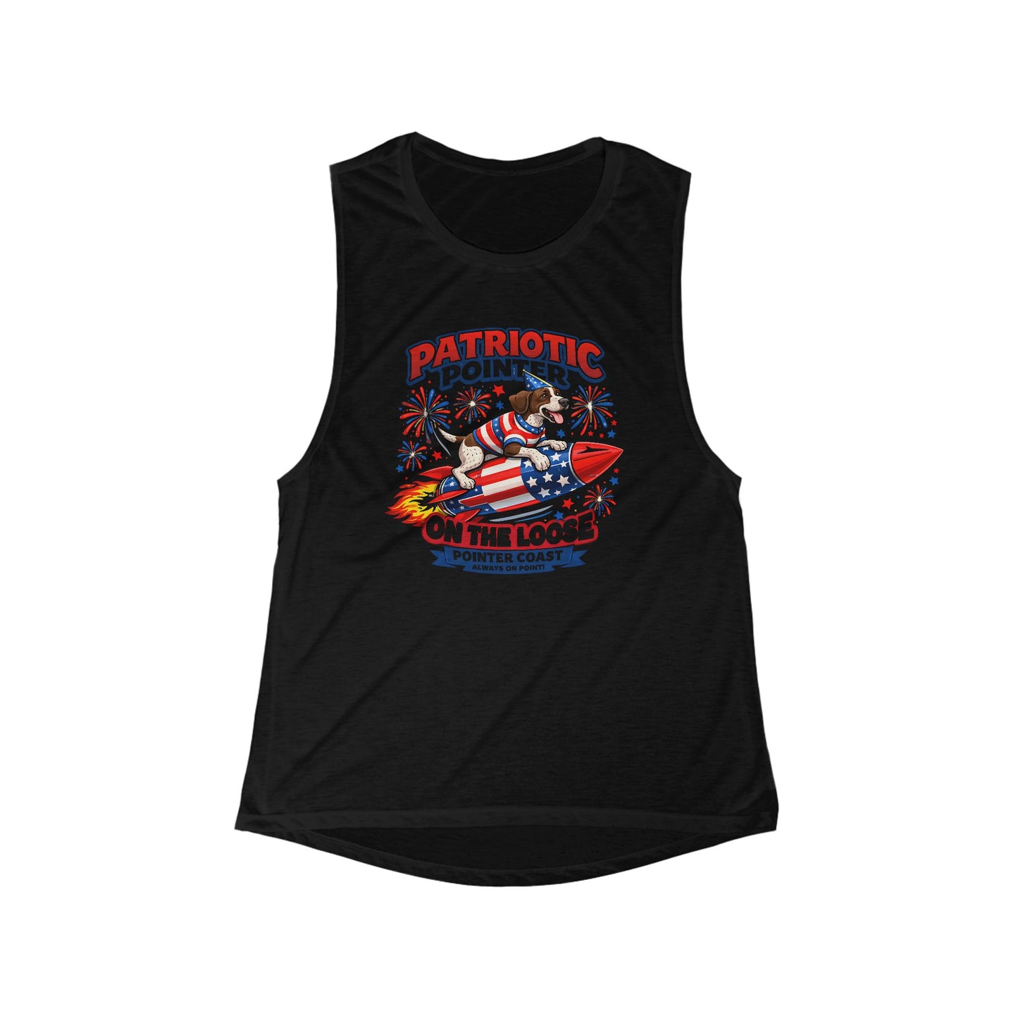 Patriotic Pointer Fireworks Rocket Shirt | Pointer Coast “On the Loose” Dog Graphic Tee | 4th of July USA Shirt
