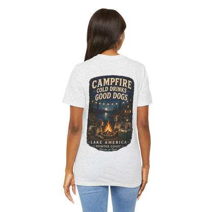 Campfire Lake Graphic T Shirt, Cold Drinks, Good Dogs, Outdoor Lover Gift, Rustic Cabin Apparel