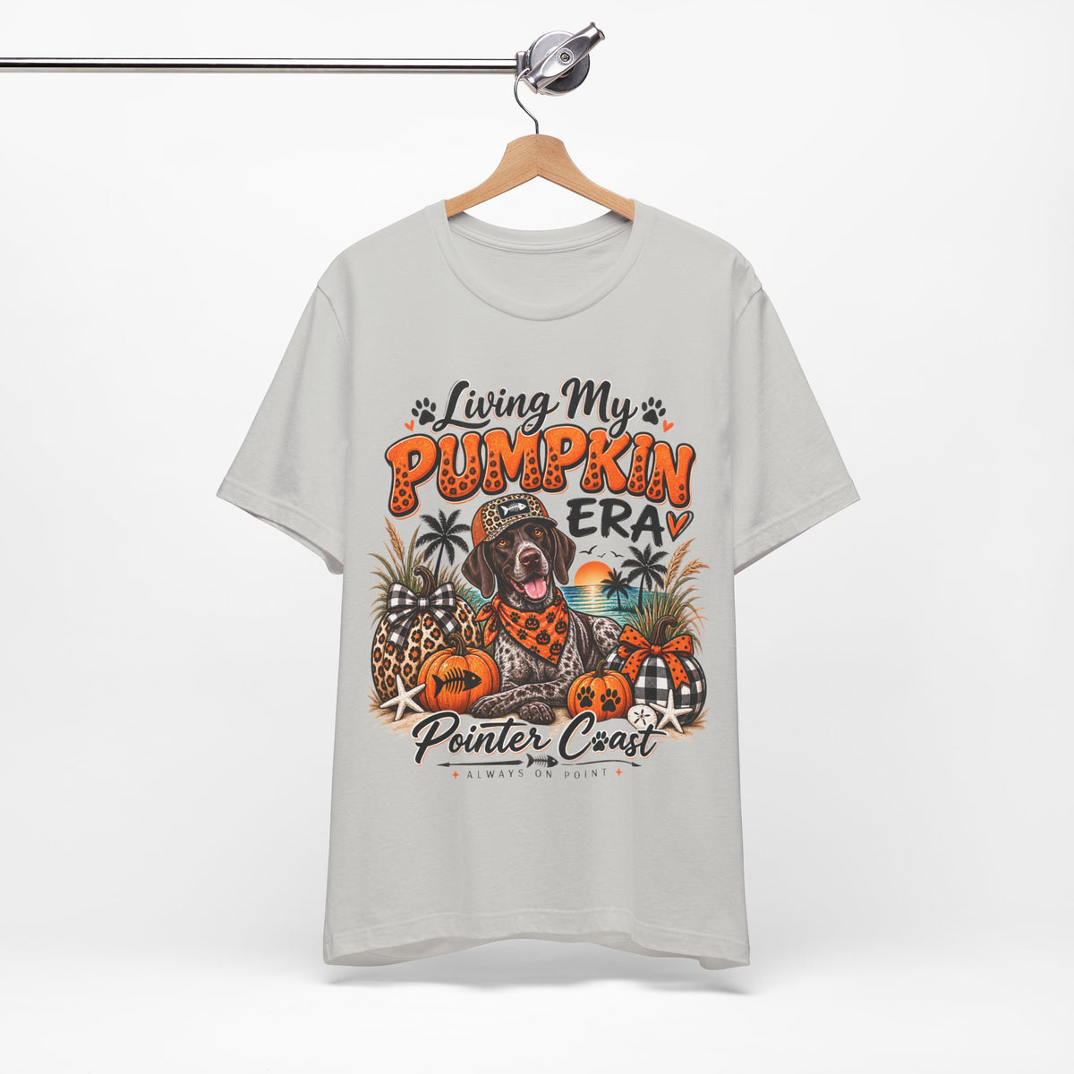 Living My Pumpkin Era Pointer Dog Shirt, Bella Canvas 3001, Coastal Fall Graphic Tee