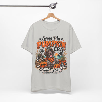 Living My Pumpkin Era Pointer Dog Shirt, Bella Canvas 3001, Coastal Fall Graphic Tee