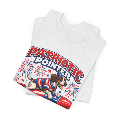 Patriotic Pointer Fireworks Rocket Shirt | Pointer Coast “On the Loose” Dog Graphic Tee | 4th of July USA T-Shirt