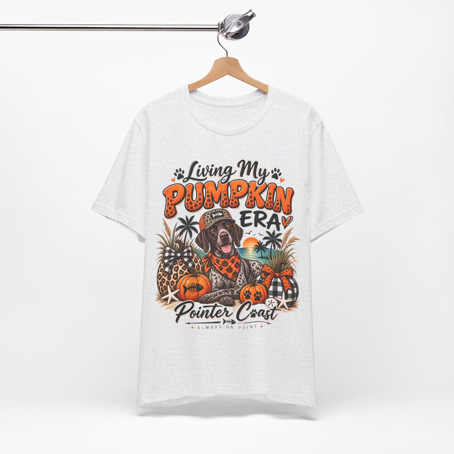 Living My Pumpkin Era Pointer Dog Shirt, Bella Canvas 3001, Coastal Fall Graphic Tee