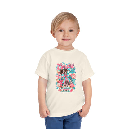 Coastal Cutie Beach Puppy Toddler Tee, Ocean Graphic Shirt, Pointer Dog, Summer Kids Top