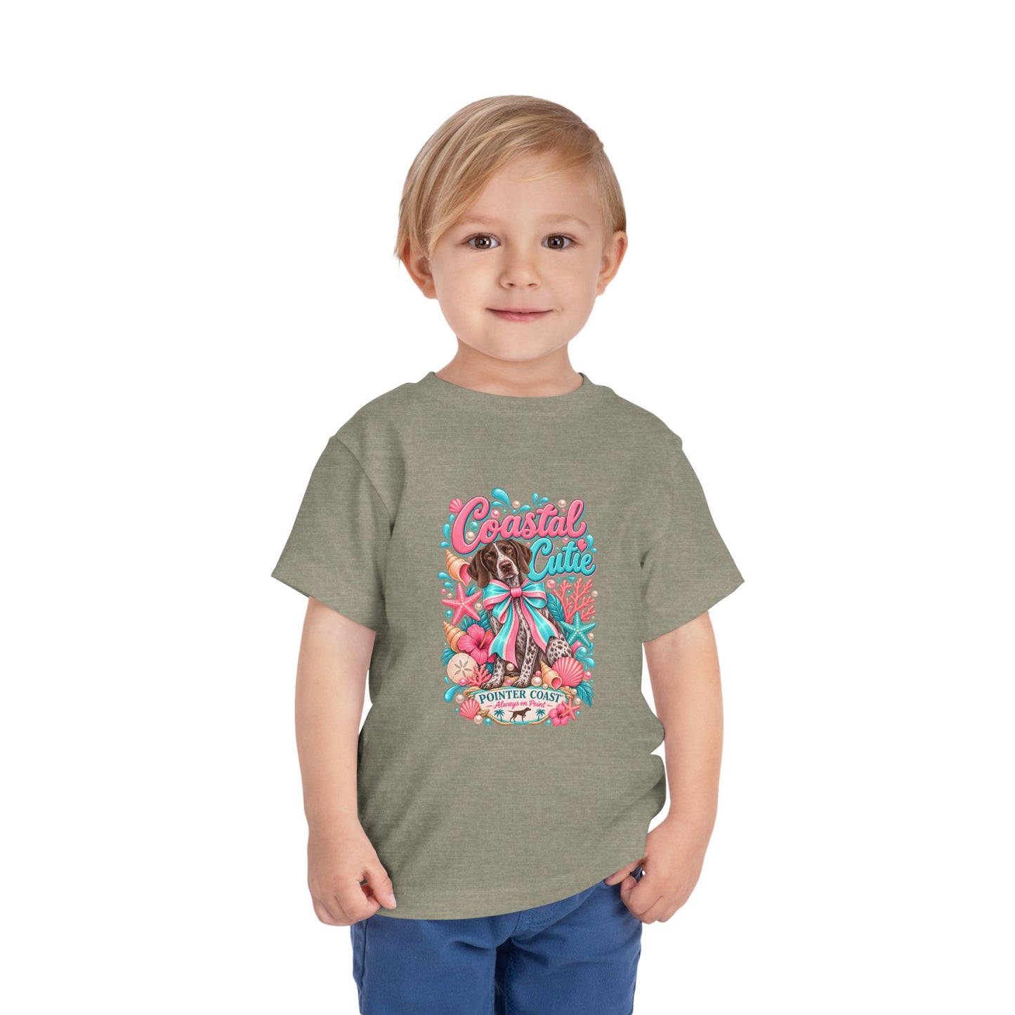 Coastal Cutie Beach Puppy Toddler Tee, Ocean Graphic Shirt, Pointer Dog, Summer Kids Top
