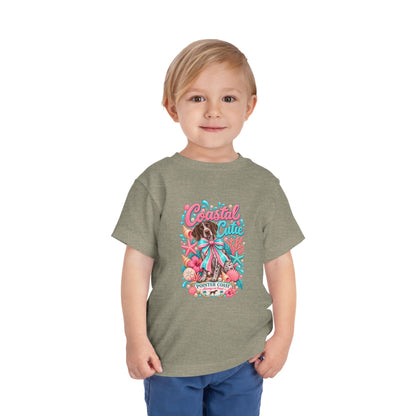 Coastal Cutie Beach Puppy Toddler Tee, Ocean Graphic Shirt, Pointer Dog, Summer Kids Top
