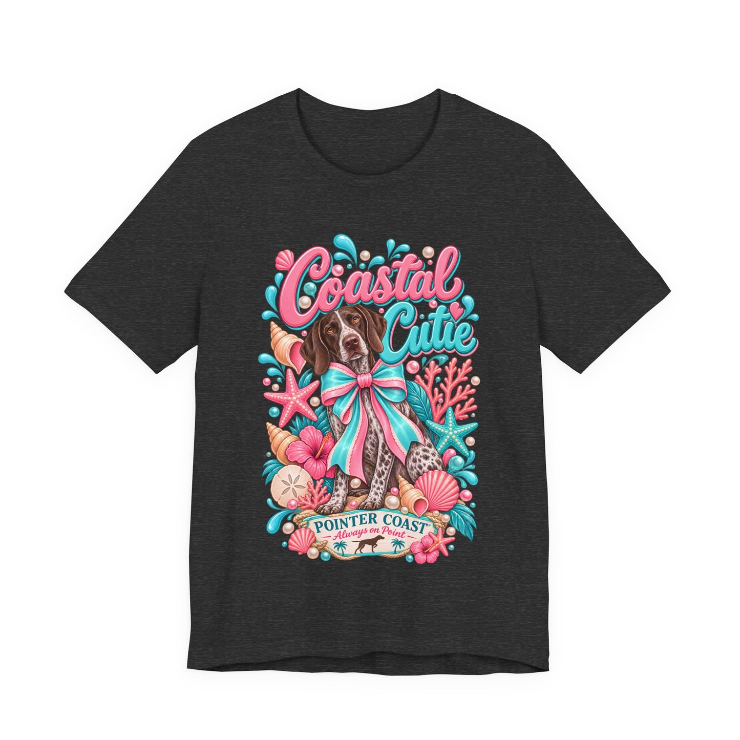 Coastal Cutie Dog Graphic Tee Shirt, Bella Canvas 3001, Pointer Lover Gift, Pastel Summer