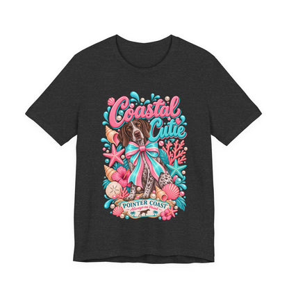 Coastal Cutie Dog Graphic Tee Shirt, Bella Canvas 3001, Pointer Lover Gift, Pastel Summer