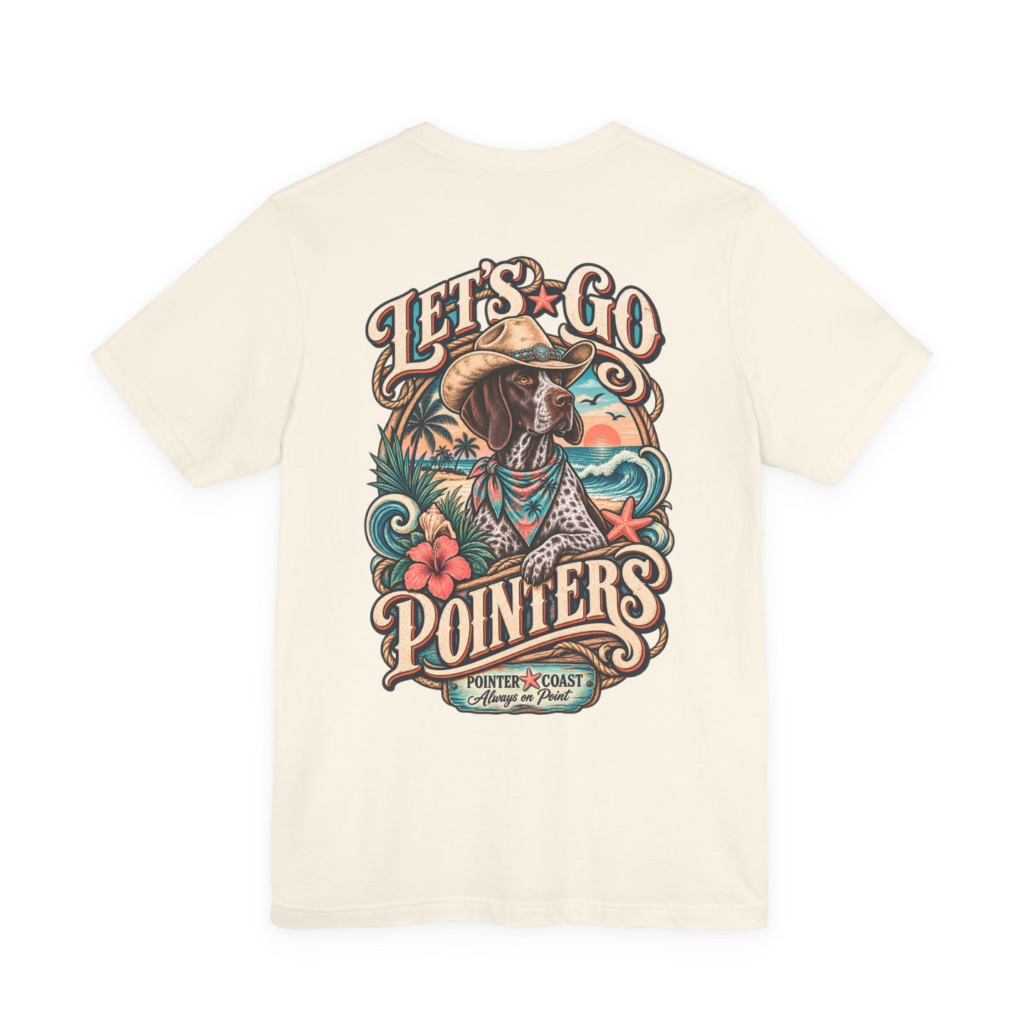 Let’s Go Pointers Tropical Dog T-Shirt, Bella Canvas 3001, Coastal Graphic Tee, Unisex Gift
