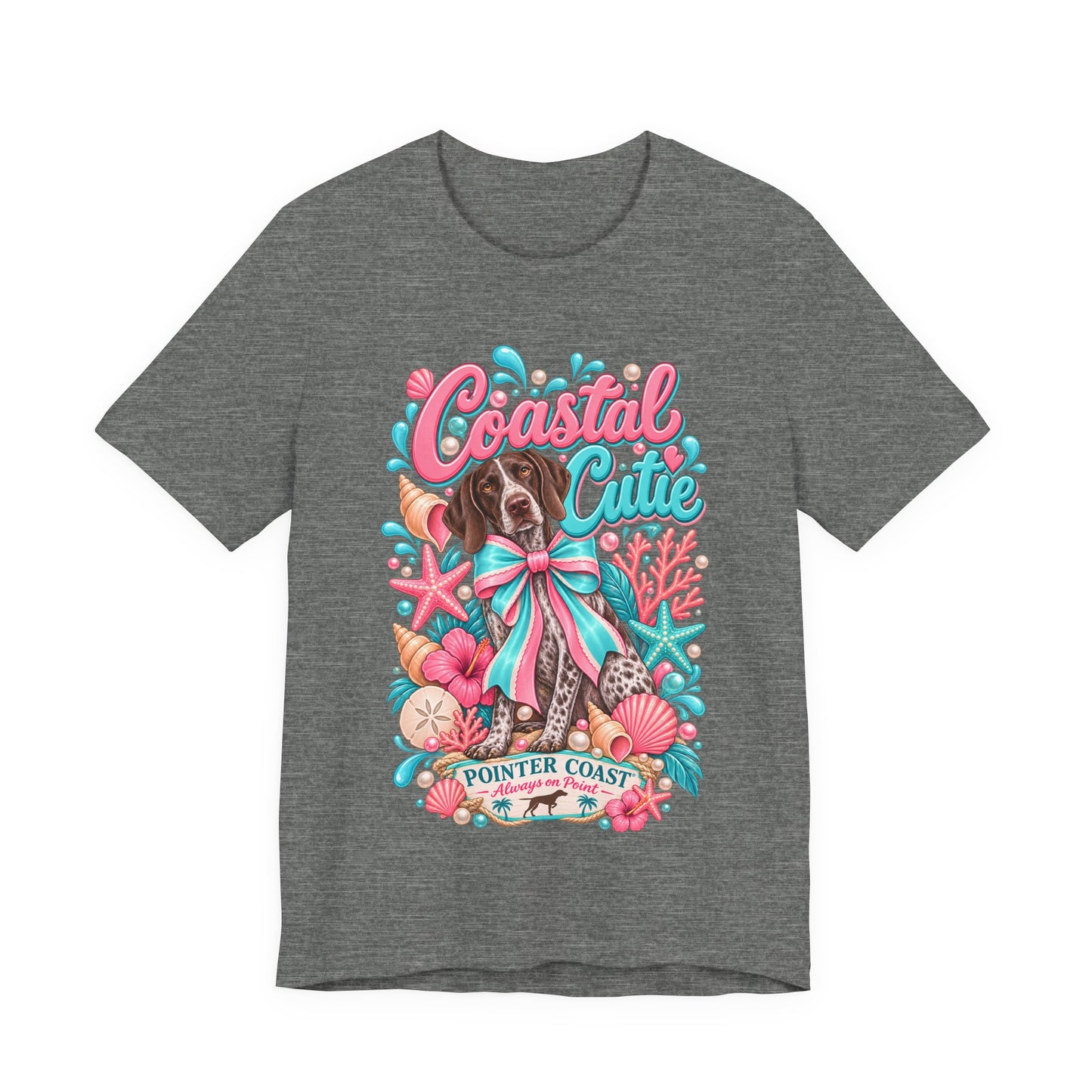 Coastal Cutie Dog Graphic Tee Shirt, Bella Canvas 3001, Pointer Lover Gift, Pastel Summer