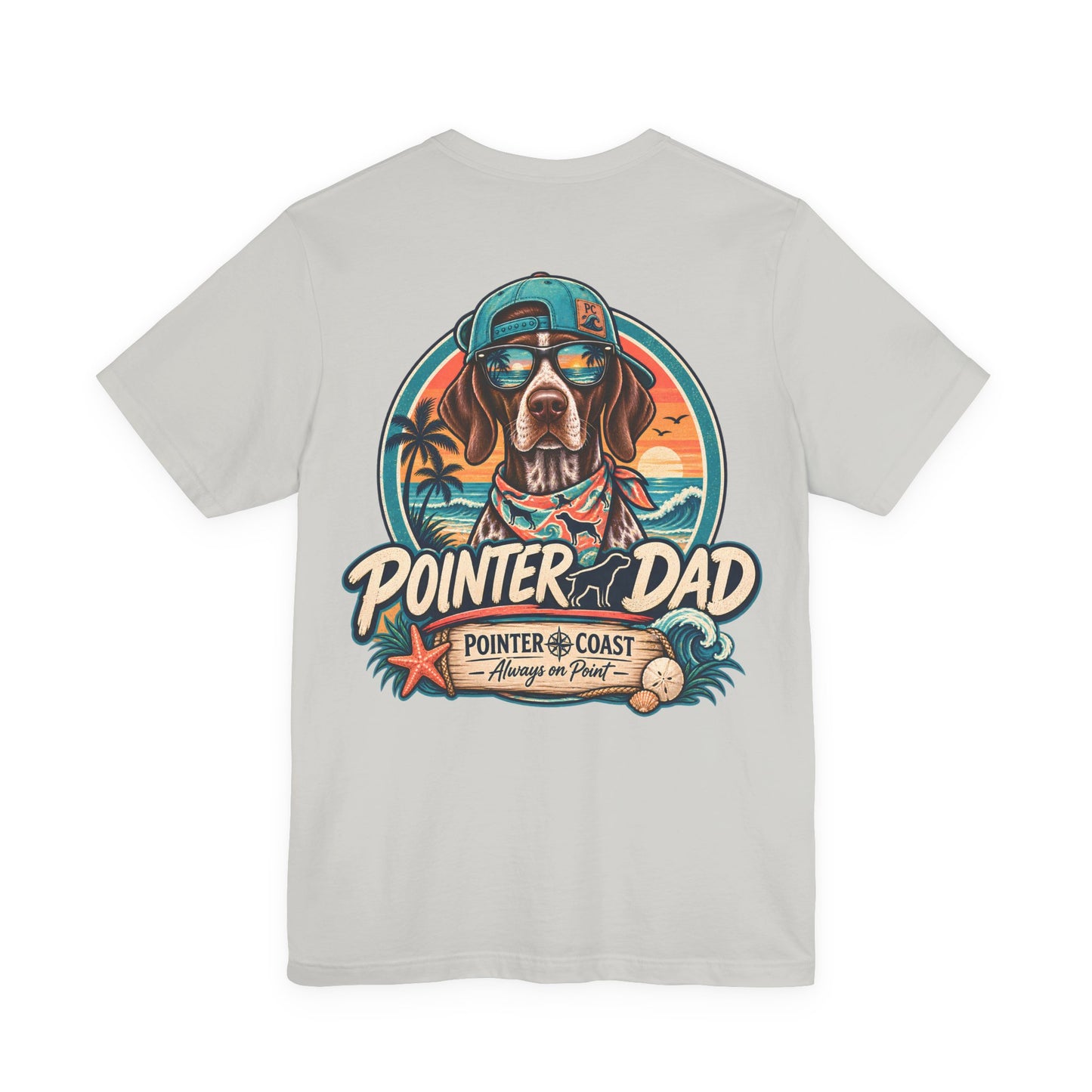 Pointer Dad Retro Beach Dog T Shirt, Bella Canvas 3001, Coastal Graphic Tee, Father's Day Gift