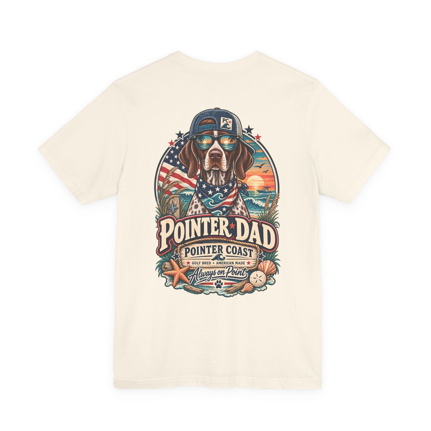 Pointer Dad Patriotic Beach T Shirt, Coastal Dog Graphic, Bella Canvas 3001, Fathers Day Gift