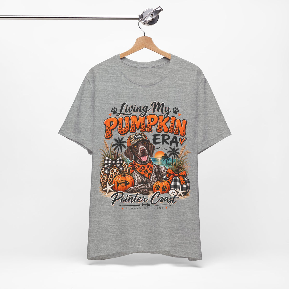 Living My Pumpkin Era Pointer Dog Shirt, Bella Canvas 3001, Coastal Fall Graphic Tee