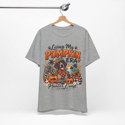 Living My Pumpkin Era Pointer Dog Shirt, Bella Canvas 3001, Coastal Fall Graphic Tee