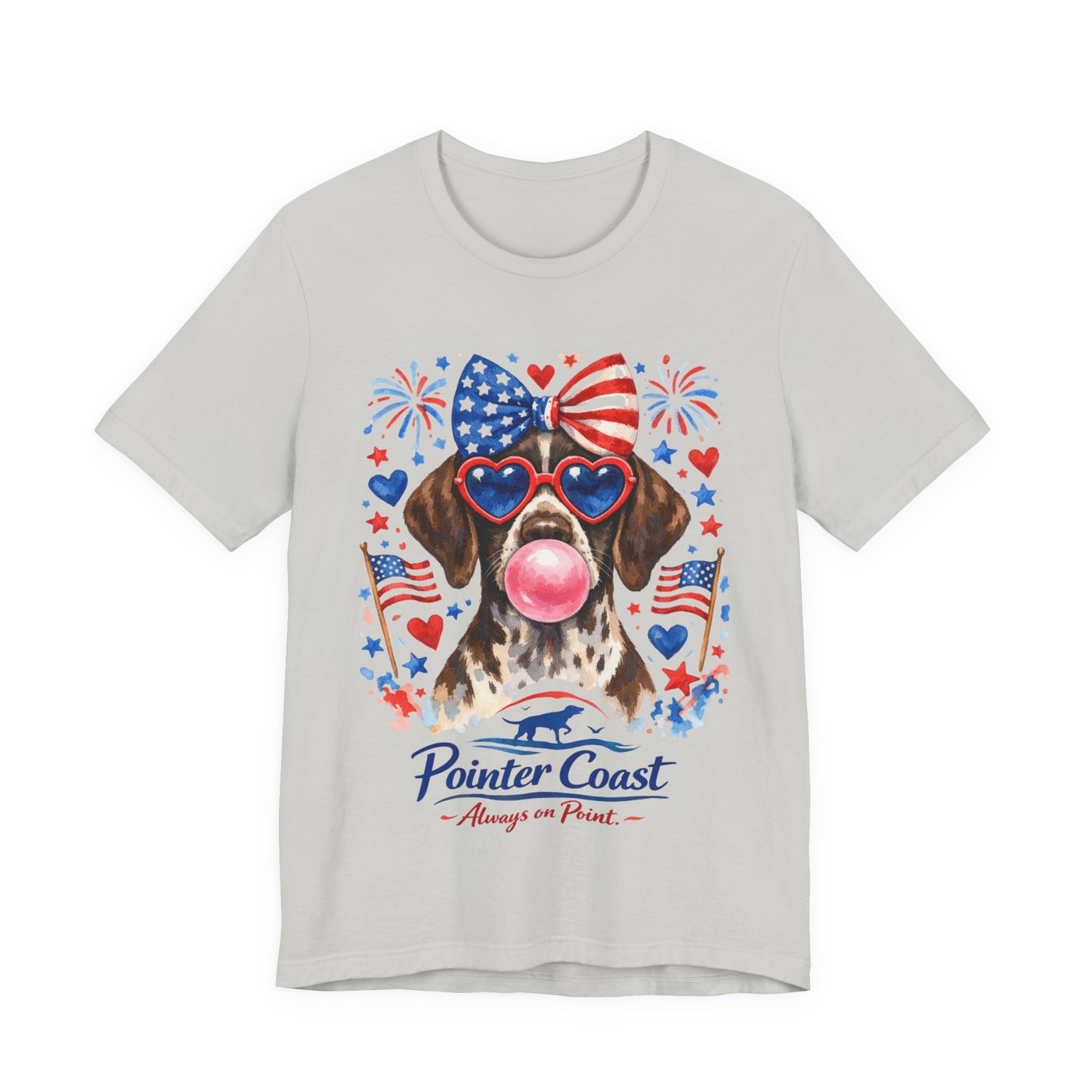 Patriotic GSP Bubblegum Shirt – Pointer Coast Always on Point Red White Blue German Shorthaired Pointer