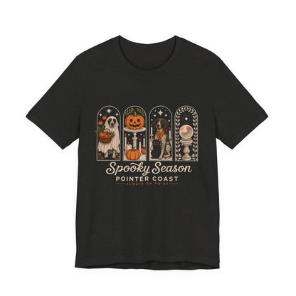 Spooky Season Pointer Coast Tee, Bella Canvas 3001, Halloween Dog Shirt, Pumpkin Graphic