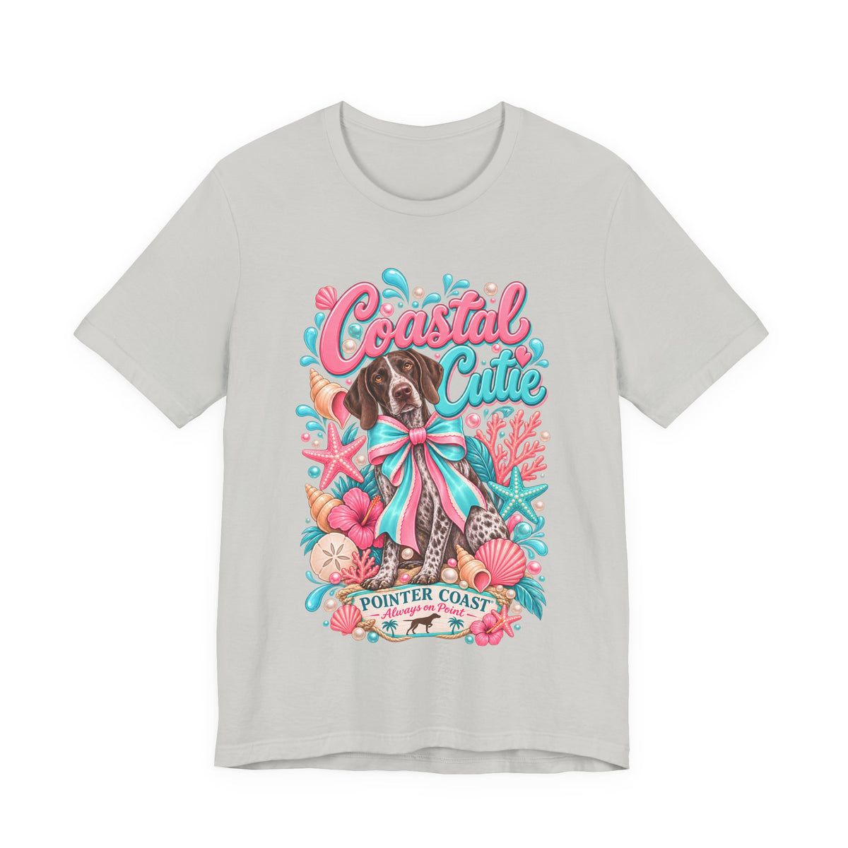 Coastal Cutie Dog Graphic Tee Shirt, Bella Canvas 3001, Pointer Lover Gift, Pastel Summer