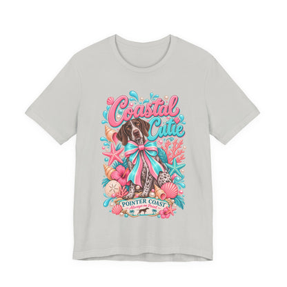 Coastal Cutie Dog Graphic Tee Shirt, Bella Canvas 3001, Pointer Lover Gift, Pastel Summer