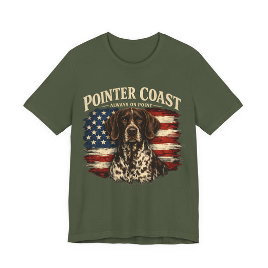 Pointer Coast Always On Point Vintage Pointer Dog Patriotic T-Shirt Distressed American Flag Hunting Graphic Tee