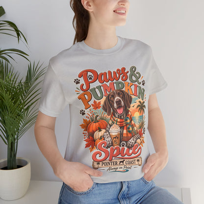 Paws and Pumpkin Spice Dog Tee, Bella Canvas 3001, Autumn Graphic Shirt, Pet Lover Gift