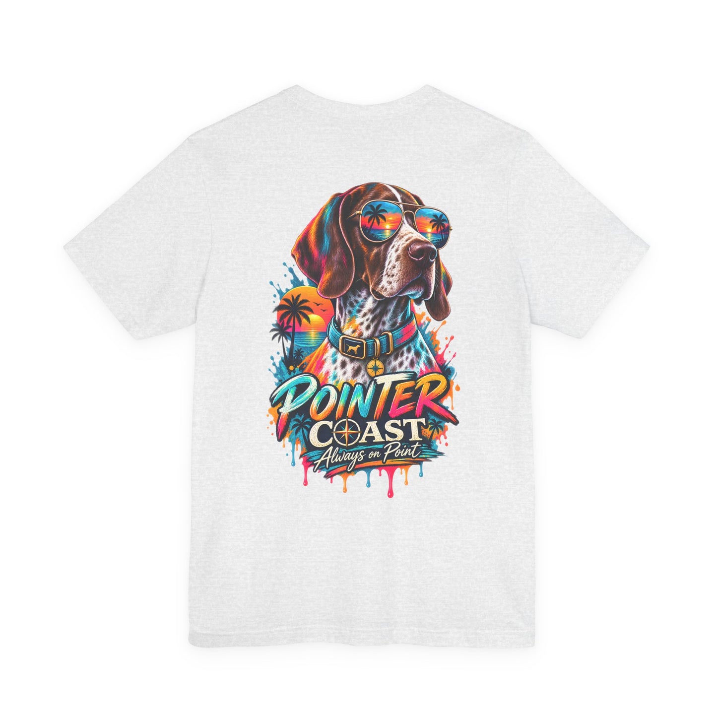 Colorful Pointer Coast Dog T Shirt, Bella Canvas 3001, Graphic Back Print, Pet Lover Gift