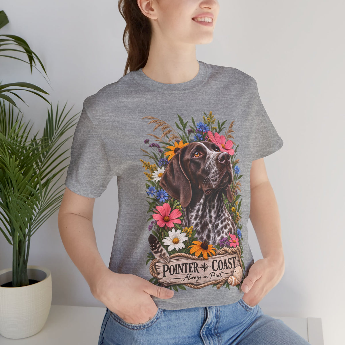 Pointer of the Coast Floral Dog Tee, Bella Canvas 3001, Coastal Graphic Shirt, Pet Lover Gift