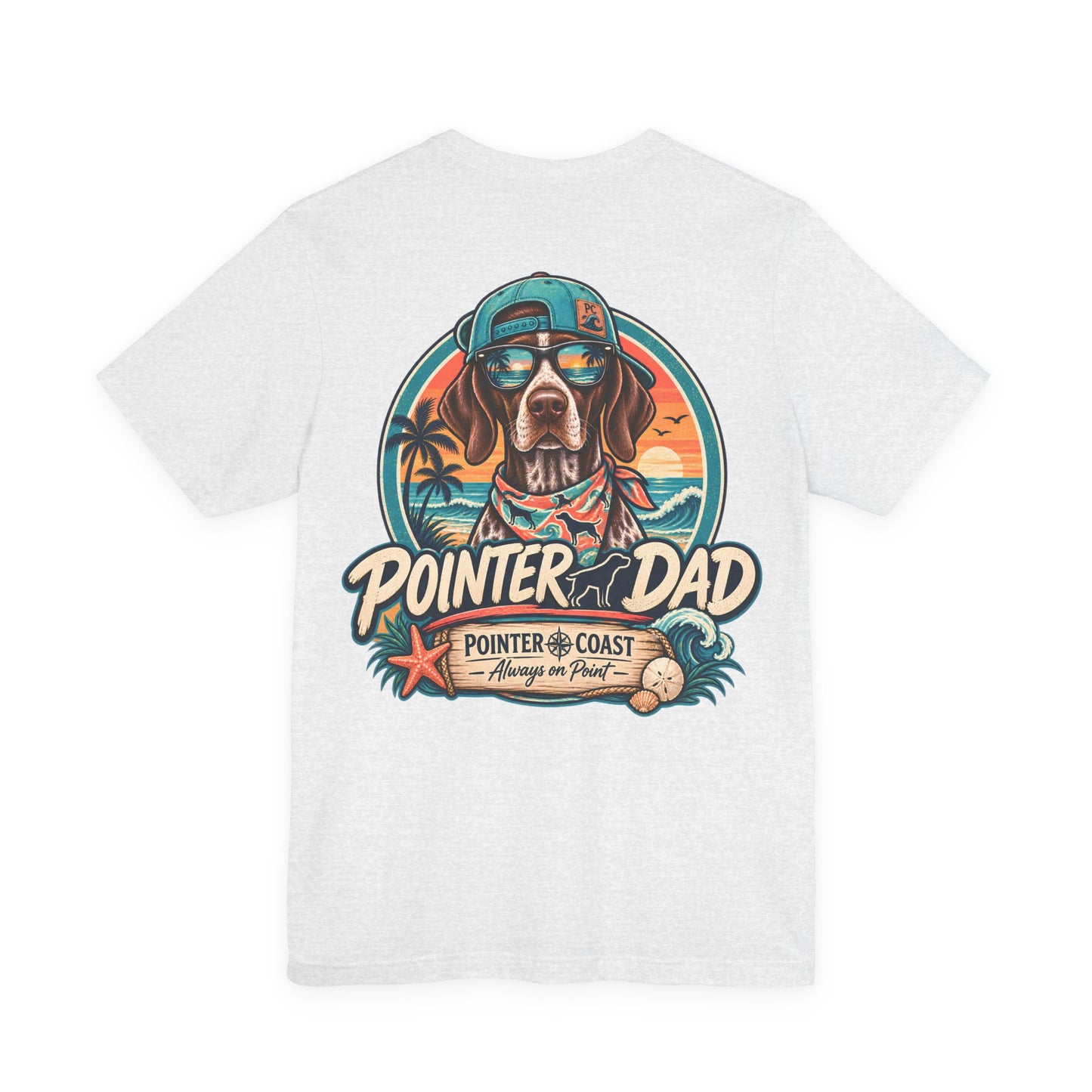 Pointer Dad Retro Beach Dog T Shirt, Bella Canvas 3001, Coastal Graphic Tee, Father's Day Gift