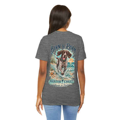 Born to Roam Pointer Coast Dog Shirt, Bella Canvas 3001, Beach Graphic Tee, Coastal Pet Lover Gift