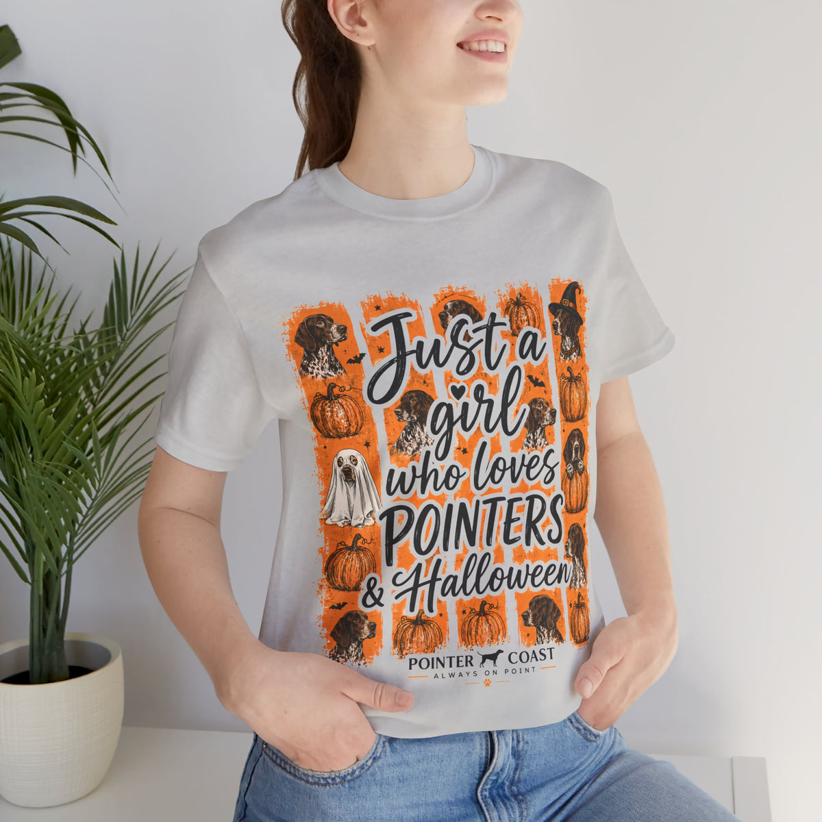 Pointer Halloween Dog Lover Shirt, Bella Canvas 3001, Pumpkin Graphic Tee, Women's Fall Gift