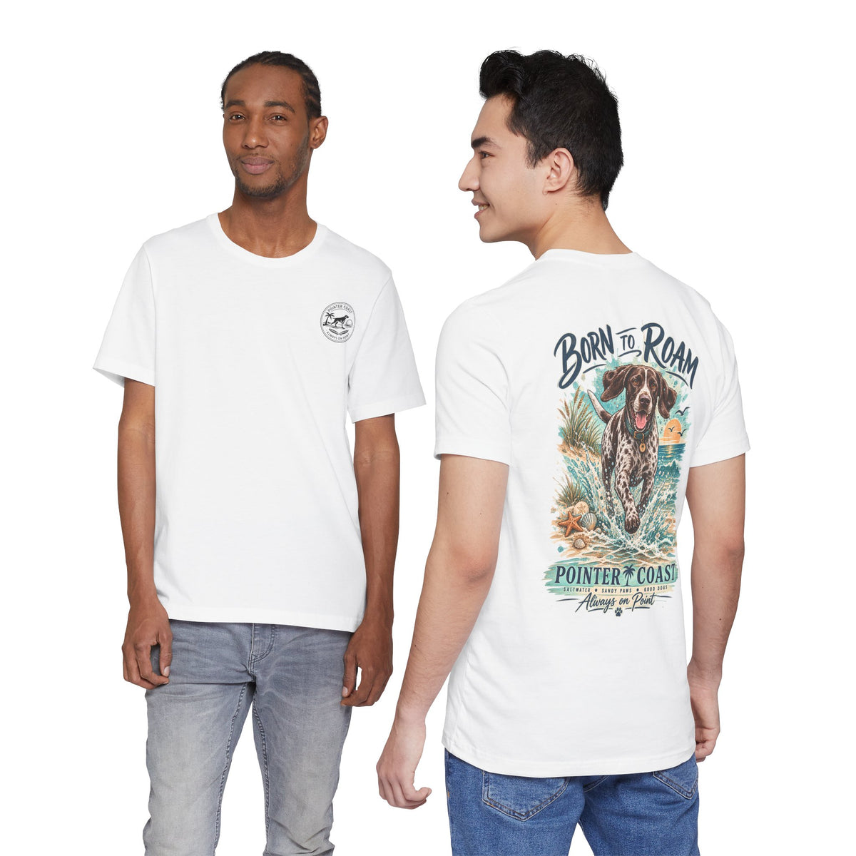 Born to Roam Pointer Coast Dog Shirt, Bella Canvas 3001, Beach Graphic Tee, Coastal Pet Lover Gift