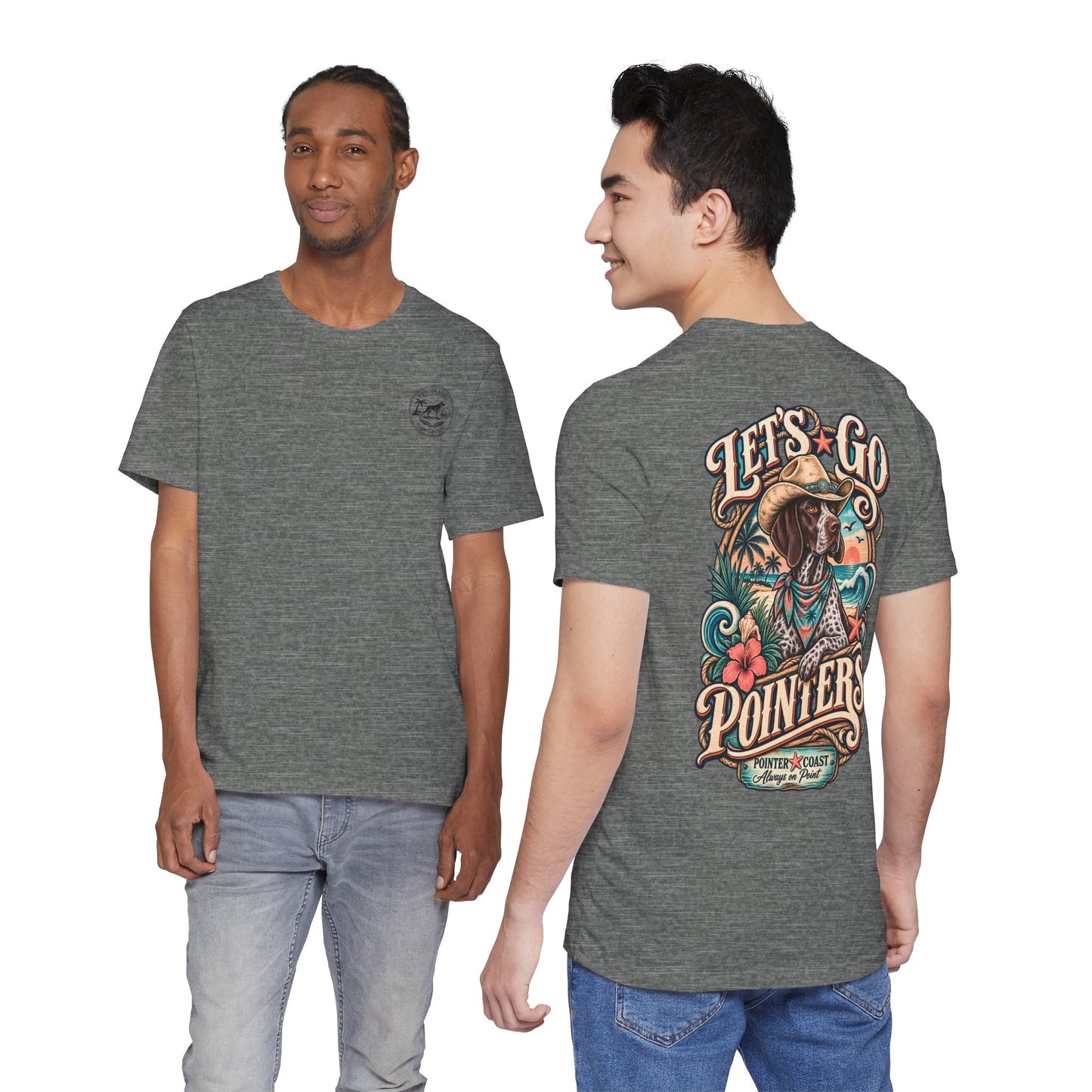 Let’s Go Pointers Tropical Dog T-Shirt, Bella Canvas 3001, Coastal Graphic Tee, Unisex Gift
