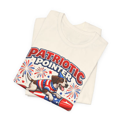 Patriotic Pointer Fireworks Rocket Shirt | Pointer Coast “On the Loose” Dog Graphic Tee | 4th of July USA T-Shirt