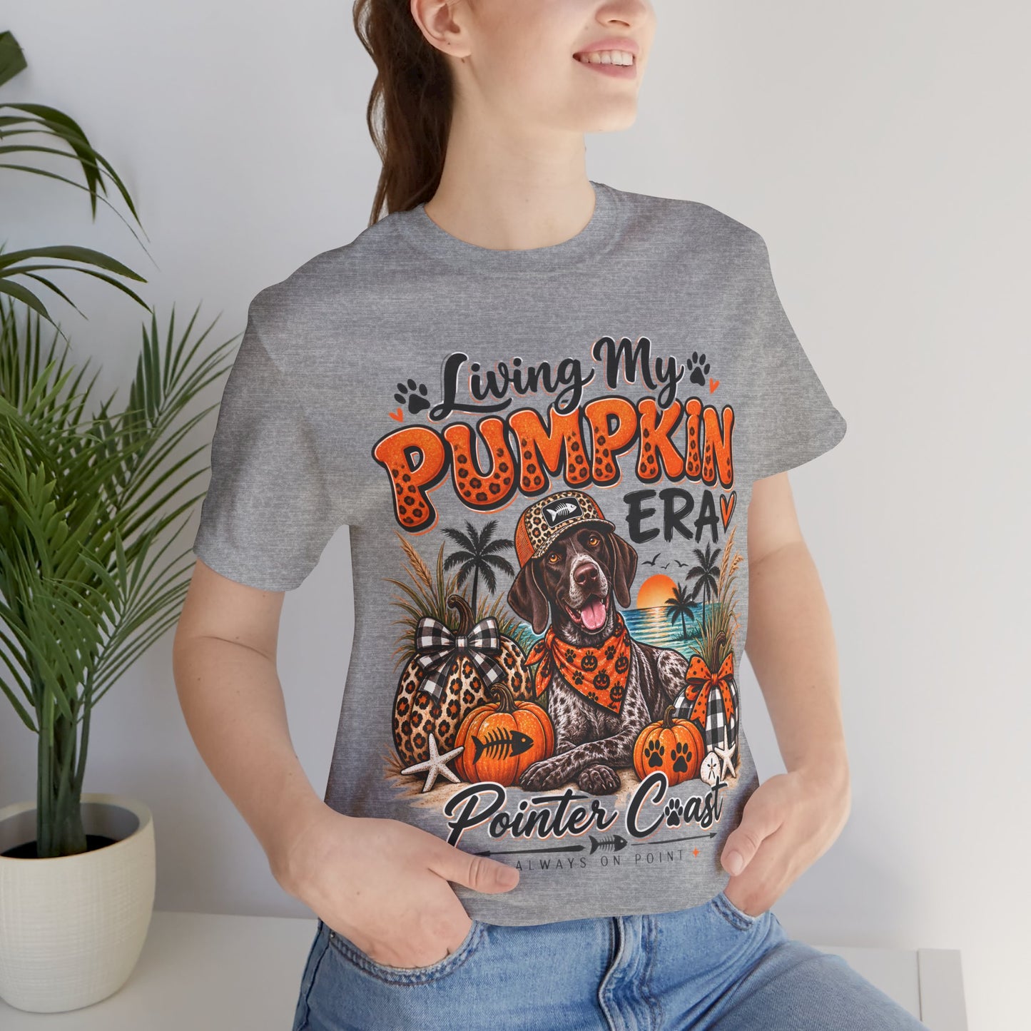 Living My Pumpkin Era Pointer Dog Shirt, Bella Canvas 3001, Coastal Fall Graphic Tee