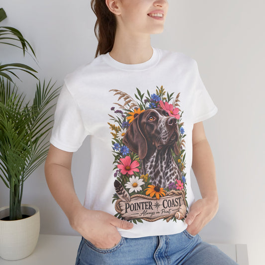 Pointer of the Coast Floral Dog Tee, Bella Canvas 3001, Coastal Graphic Shirt, Pet Lover Gift