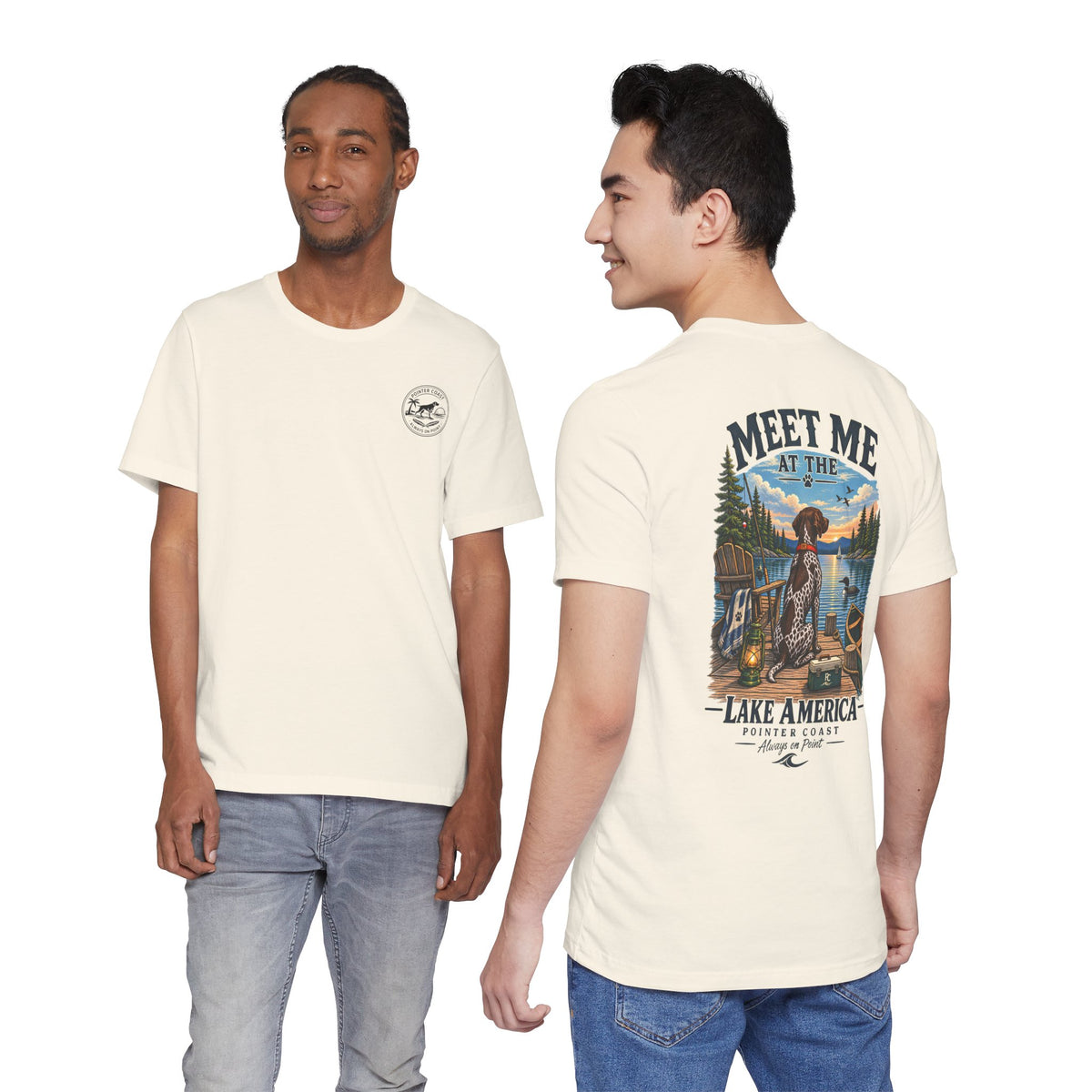 Lake America Pointer Dog T Shirt, Meet Me at the Lake, Outdoor Camp Tee, Nature Graphic Top