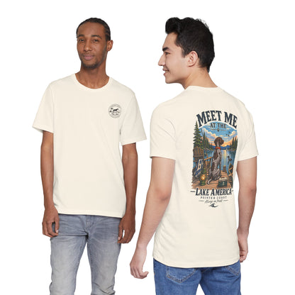 Lake America Pointer Dog T Shirt, Meet Me at the Lake, Outdoor Camp Tee, Nature Graphic Top