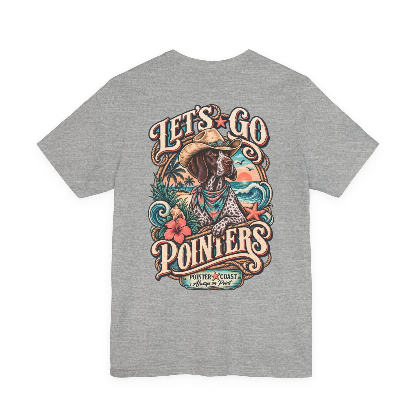 Let’s Go Pointers Tropical Dog T-Shirt, Bella Canvas 3001, Coastal Graphic Tee, Unisex Gift