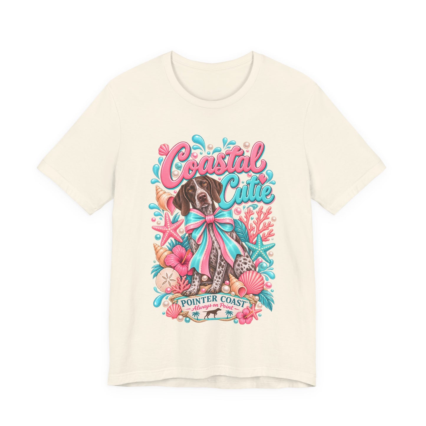 Coastal Cutie Dog Graphic Tee Shirt, Bella Canvas 3001, Pointer Lover Gift, Pastel Summer