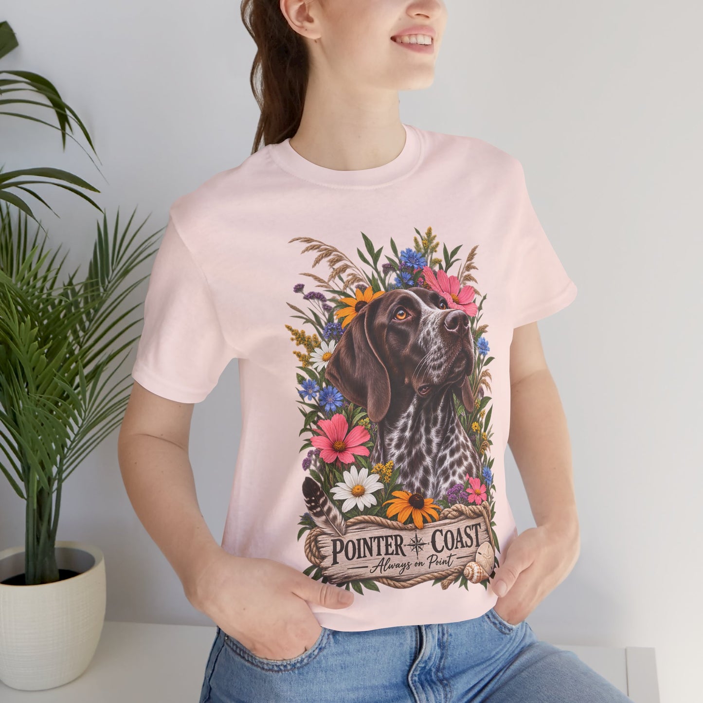Pointer of the Coast Floral Dog Tee, Bella Canvas 3001, Coastal Graphic Shirt, Pet Lover Gift