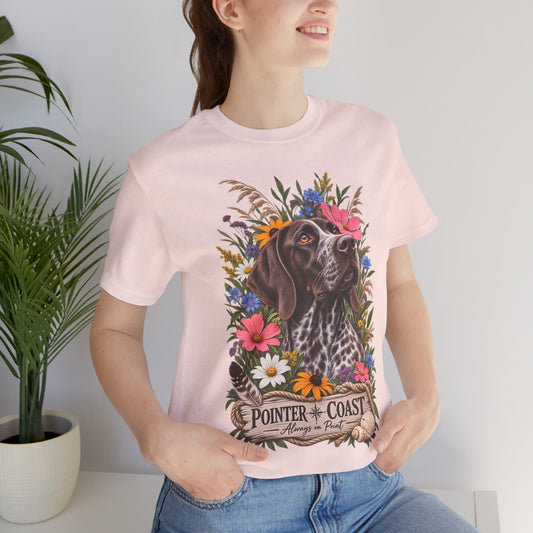 Pointer of the Coast Floral Dog Tee, Bella Canvas 3001, Coastal Graphic Shirt, Pet Lover Gift