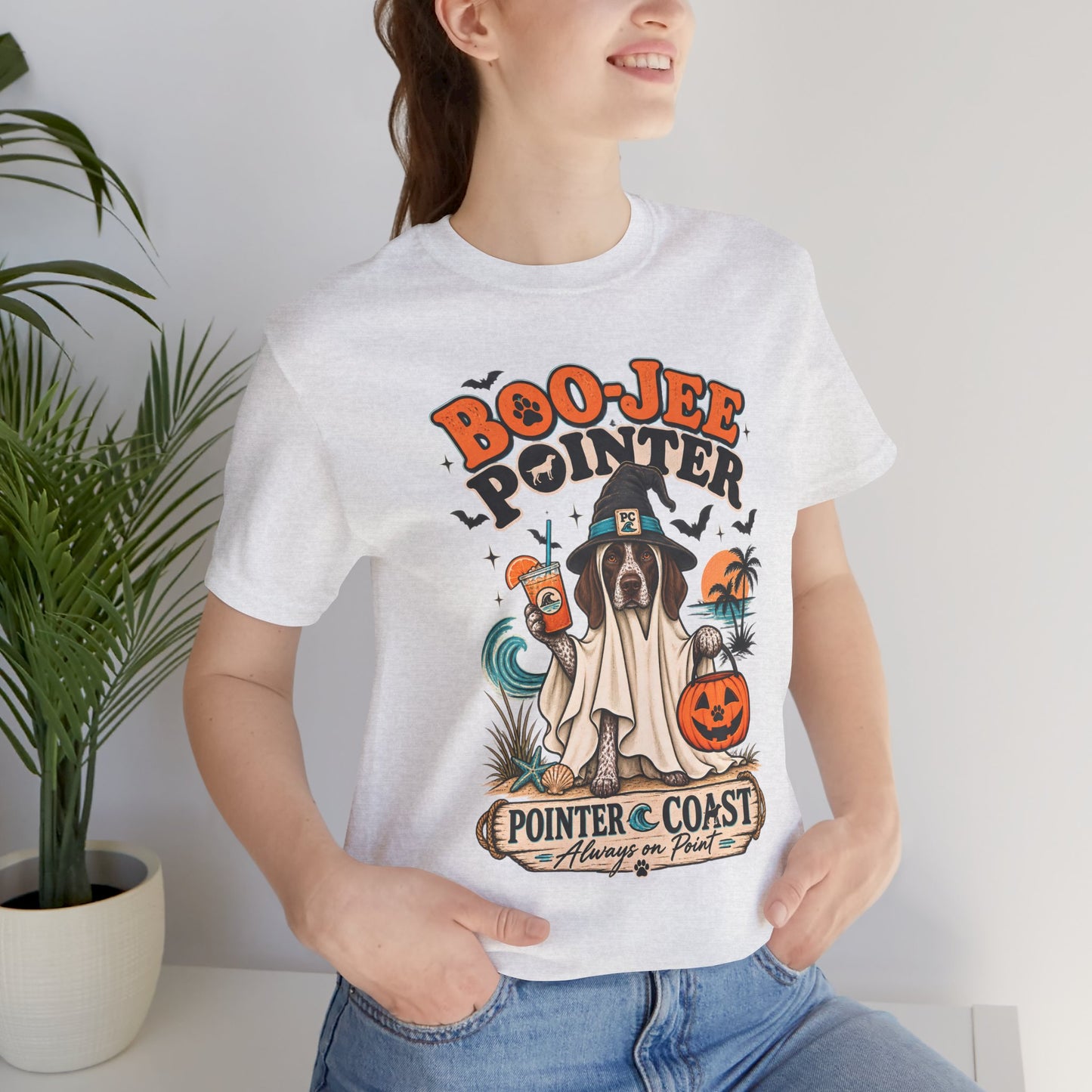 Boo Jee Pointer Halloween T Shirt, Coastal Dog Graphic, Ghost Costume Tee, Pet Lover Gift