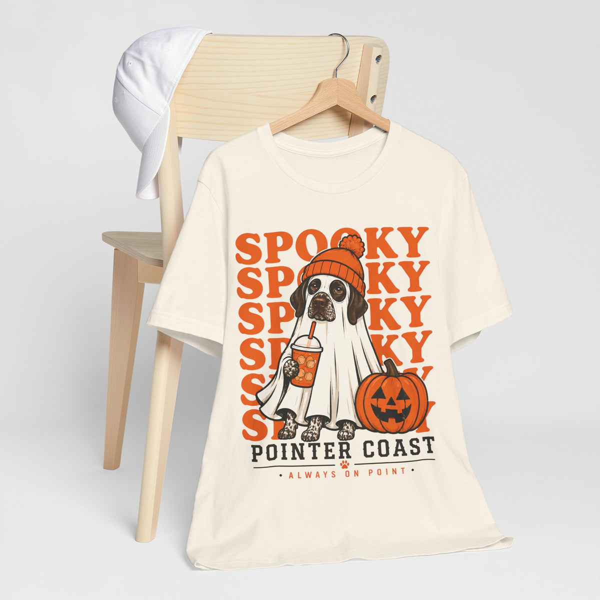 Spooky Pointer Coast Halloween Tee, Ghost Dog Graphic, Pumpkin Shirt, Bella Canvas 3001