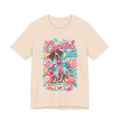 Coastal Cutie Dog Graphic Tee Shirt, Bella Canvas 3001, Pointer Lover Gift, Pastel Summer